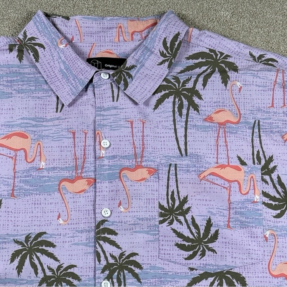 ORIGINAL USE Flamingo Hawaiian Camp Tropical 2XL Men's Button Up Shirt‎